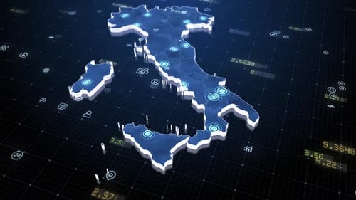 Animated Italy Map with Futuristic Digital Data Network