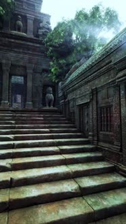 Marches en pierre menant à l'ancien temple cambodgien