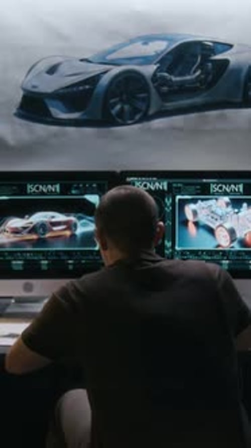 Man Designing Futuristic Car on Computer