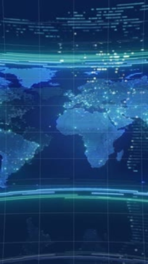 Futuristic Digital World Map Global Network Animation