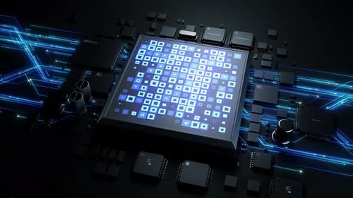 Chip's spectacular appearance on the surface with the effect of a computational process in close-up.