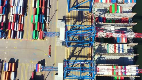 Container ship from sea port working for delivery containers shipment and container warehouse backgr