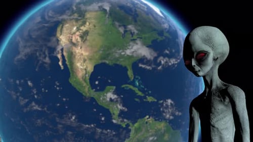 3D Alien Observes Earth In Space