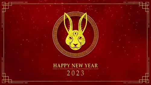 Golden rabbit logo with chinese new year and year of the Rabbit 2023 seamless loop video