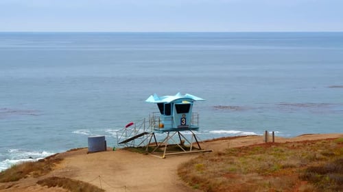 Aerial Drone Stock Video Of Lifeguard Tower On The Cliff In Leo Carillo California