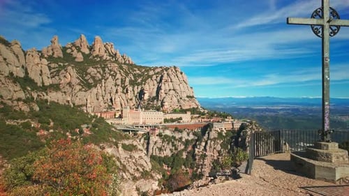 Montserrat Mountain With Santa Maria De Montserrat Monastery, Catalonia, Spain
