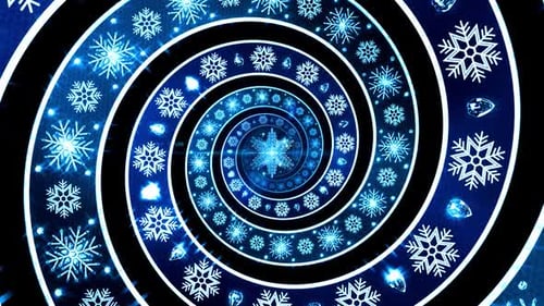 Glowing Blue Snowflake Spiral Tunnel Loop Animation