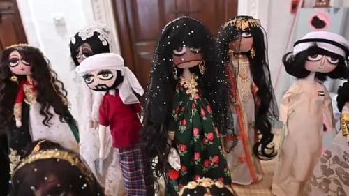 Traditional arabic dolls in traditional Arabic dress displayed the Historical Neighborhood Of Al Fah