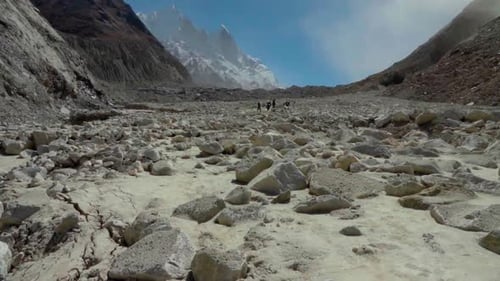 View of Gangotri-Gaumukh trek showing trekkers. Trek takes you to Gomukh (cows mouth), the mythologi