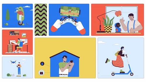 Animated Flat Design Illustrations of People Using Modern Technology
