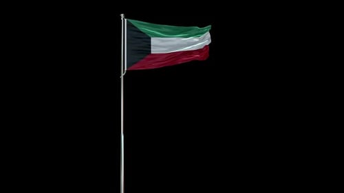 Kuwait Flag Waving Seamlessly on Flagpole