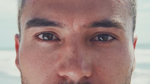 Smiling Adult at the Beach Close Up