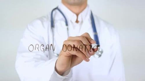 Organspende, Doktor, Schrift auf Glas