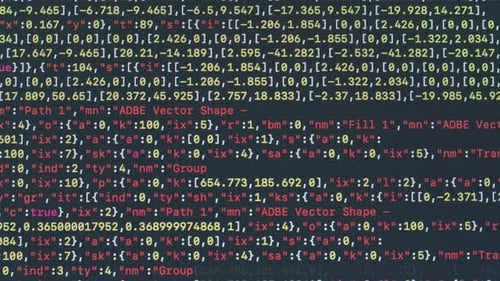 Codieren von UX-UI-Skripttext auf dem Bildschirm HTML5 im Editor für die Website-Entwicklung, Nahaufnahmemakro von