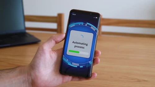 Automation process on smartphone. Concept of improving workflow with AI.