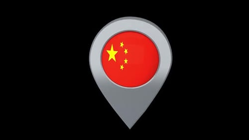 Animated 3D Location Pin with China Flag for Maps