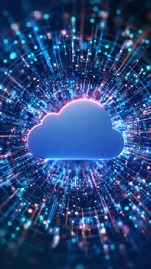 Modern Cloud Flowing Data Streams and Digital Particles Creating Hightech Network Atmosphere