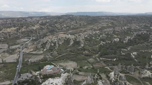 Aerial view of Goreme Valley, Cappadocia, Nevsehir, Turkey.