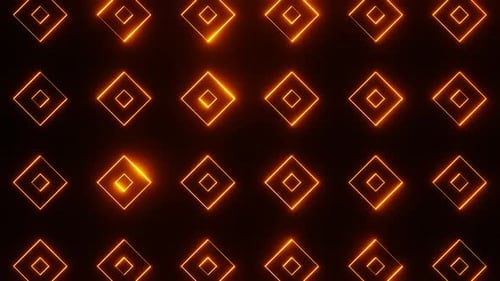 Orange On Black Abstract Neon Glowing Square 1 Patterns Background Vj Loop Animation In HD