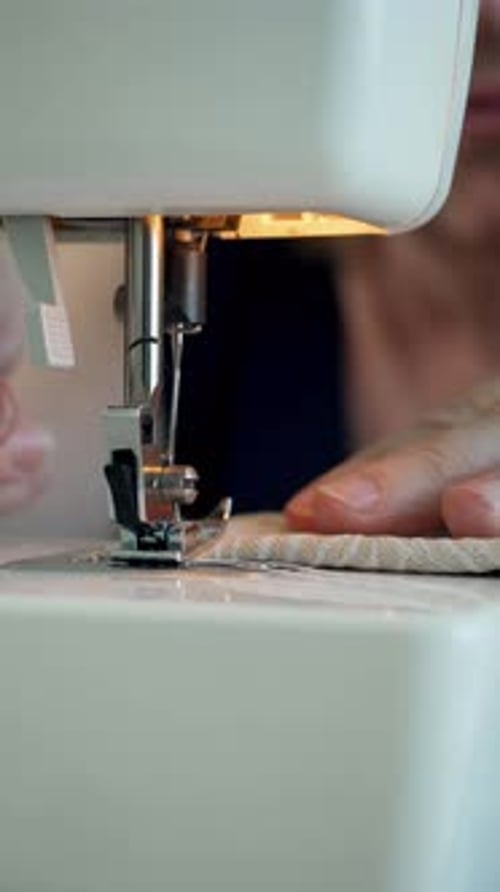 Sewing Machine Stitching Fabric Close Up
