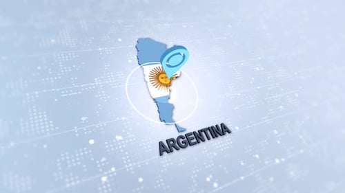3D Argentina Map with Flag and Rotating Location Pin