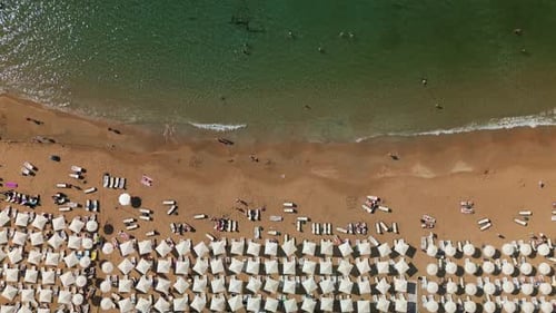 Beach Surf with Umbrellas and Bathing People