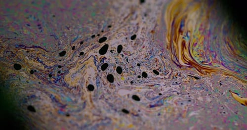Iridescent Fluid Liquid Droplets Flow Oil Paint