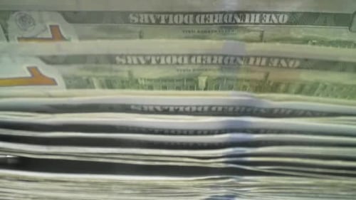 Close Up of Currency Counting Machine Counting Dollar Bills Banknote Counter Money Counter with