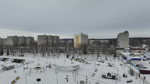 City Park Located Near Highrise Buildings in Winter