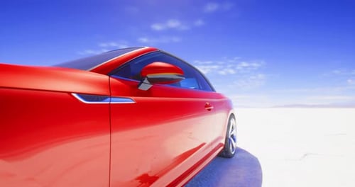 3D Red Sport Car on White Salt Flat