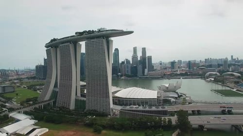 Aerial View of Singapore Flyer and Marina Bay with Modern Skyline
