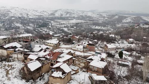 Winter Drone Footage of Snowy Mountain Village