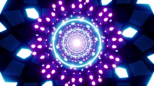 Infinite Light Tunnel with Neon Rings and Digital Flow