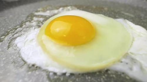 Fried Egg Cooking in a Pan Close Up