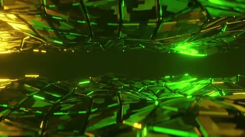 Abstract futuristic neon grid landscape with dynamic green lights