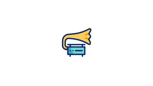Flat Design Gramophone Icon with Music Note Animation