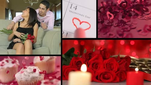 Romantic Couple Celebrating Valentine's Day with Roses and Cupcakes