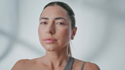 Portrait Yoga Lady Meditating at Studio Serene Girl Breathing Deep Inhaling