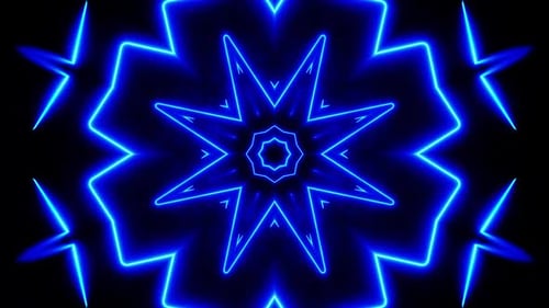 Dynamic blue neon fractal patterns pulse rhythmically in dark space