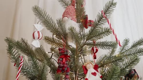 Decorated Christmas tree close-up. cozy feel