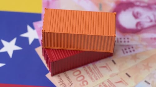 Shipping Container Models on Venezuelan Flag with Currency