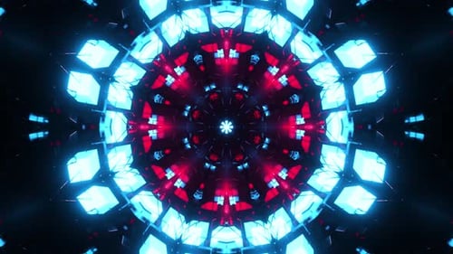Circular pattern with blue light in the middle. Kaleidoscope VJ loop