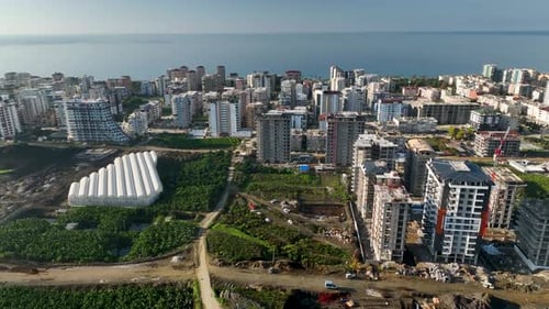 Panorama Of The Buildings On The Coastline City Alanya Turkey Aerial View
