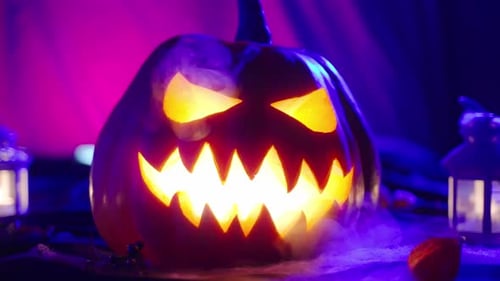 Fog Emanates From Scary Halloween Pumpkin