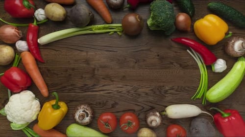 Fresh Vegetables on Rustic Wood Table