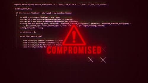 Digital Glitch Warning with Code and Compromised Text