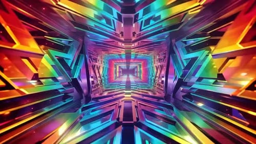 Boucle de tunnel néon futuriste abstraite avec arc-en-ciel coloré l