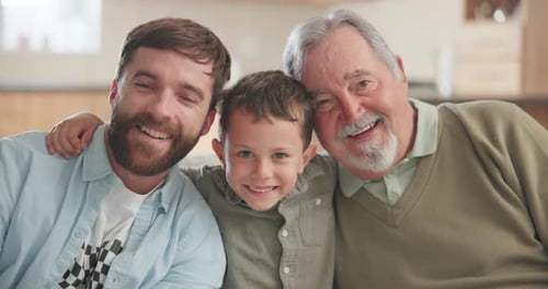 Three People Smiling at Home Together Indoors