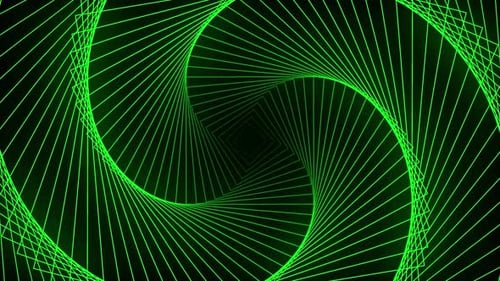 Neon Green Geometric Spiral Tunnel Loop Background