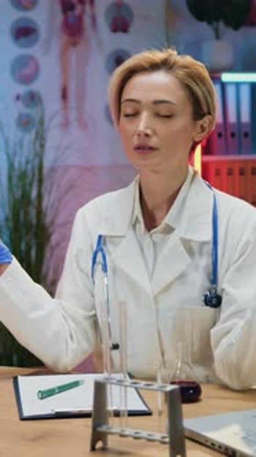 Woman in Lab Coat at Desk in Clinic